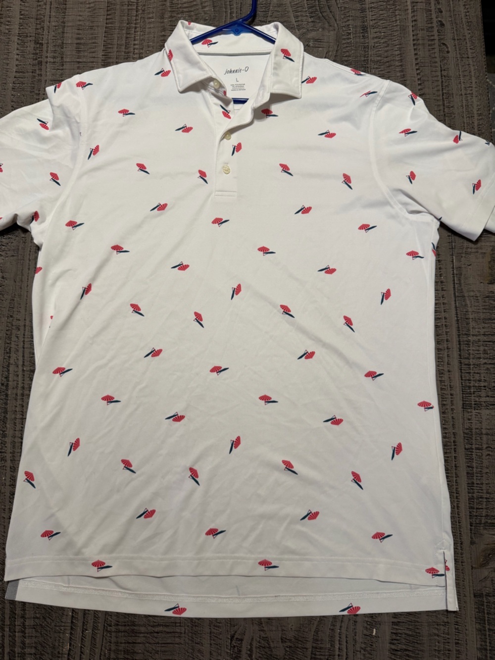 johnnie-O White Polo with Red and Navy Leaf Print
